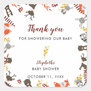 Woodland Baby Shower Cute Forest Thank you Fall   Square Sticker