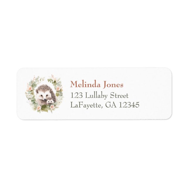 Woodland Baby Shower, Cute Hedgehog Return Address Label (Front)