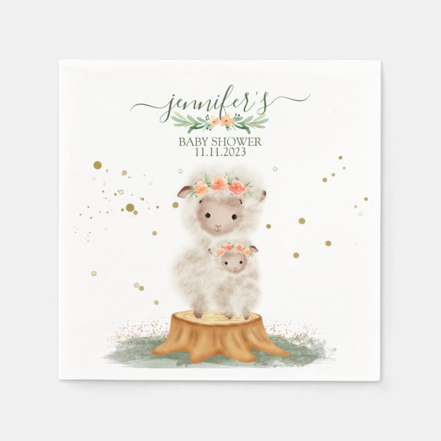 Woodland baby shower cute party Sheep Napkin (Front)