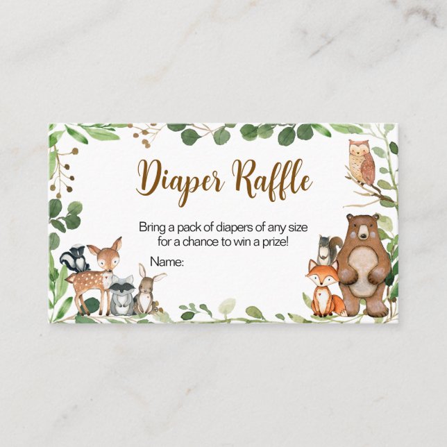 Woodland Baby Shower Diaper Raffle Business Card (Front)