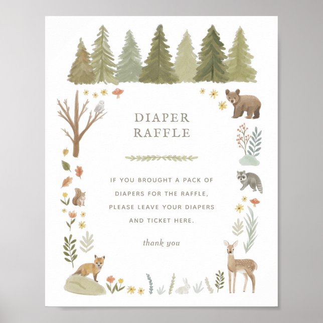 Woodland Baby Shower Diaper Raffle Sign (Front)