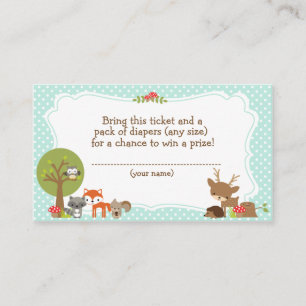 Woodland Baby Shower Diaper Raffle ticket blue Enclosure Card