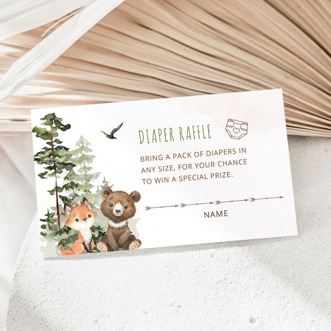 Woodland Baby Shower Diaper Raffle Ticket Enclosure Card (Creator Uploaded)