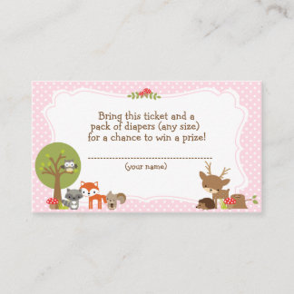Woodland Baby Shower Diaper Raffle ticket pink Enclosure Card