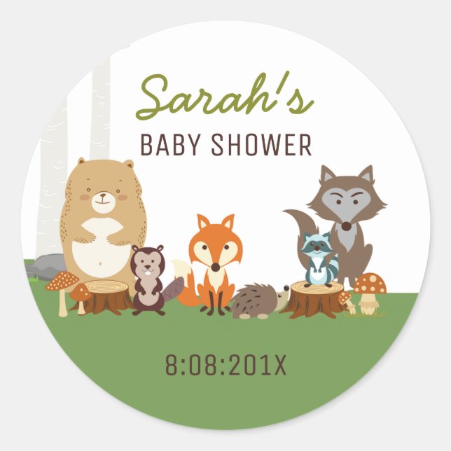Woodland Baby Shower Favor Sticker (Front)