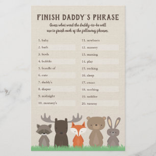 Woodland Baby Shower Finish Daddy's Phrase Game Flyer