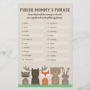 Woodland Baby Shower Finish Mummy's Phrase Game Flyer