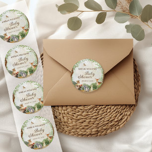 Woodland Baby Shower Forest Animals Greenery Classic Round Sticker