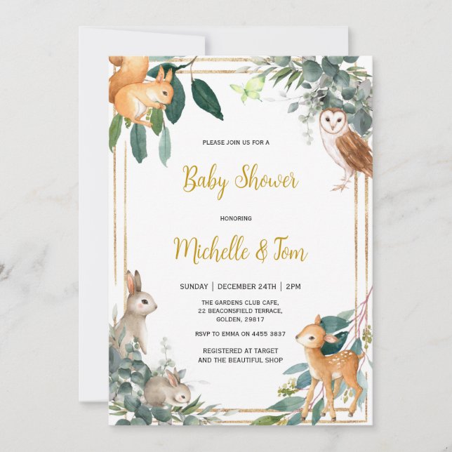 Woodland Baby Shower Forest Animals Invitation (Front)
