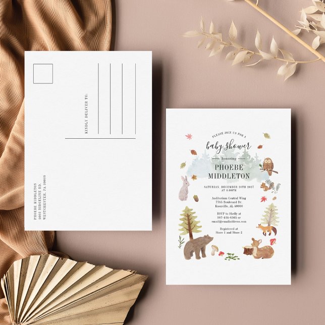 Woodland Baby Shower Forest Animals Invitation Postcard (Creator Uploaded)