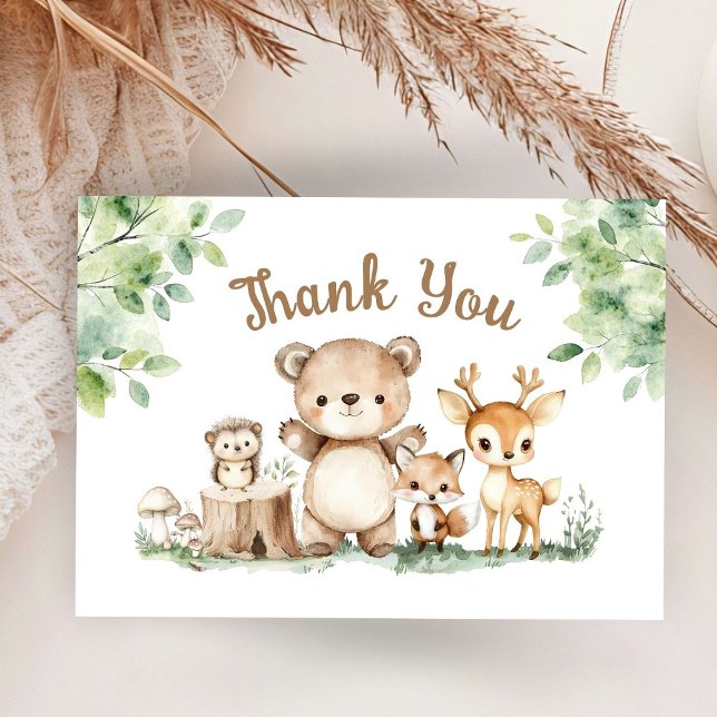Woodland Baby Shower Forest Flat Thank You Card (Creator Uploaded)