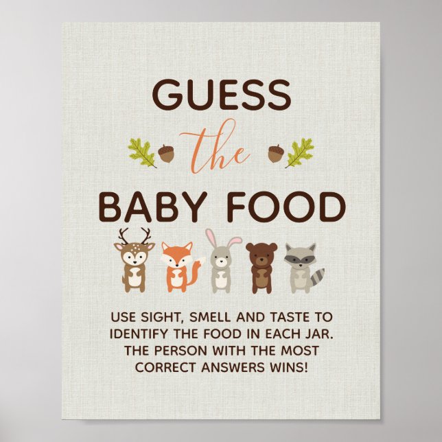 Woodland Baby Shower Game - Guess the Baby Food Po Poster (Front)