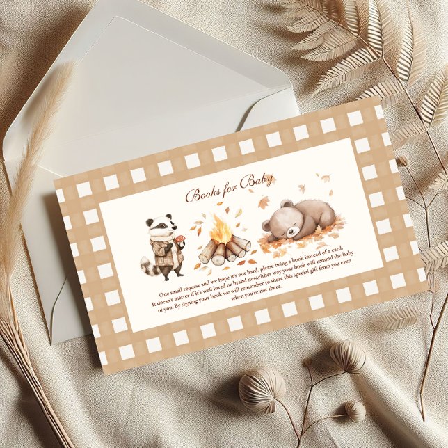 Woodland Baby Shower Gingham Books for Baby  Enclosure Card (Creator Uploaded)