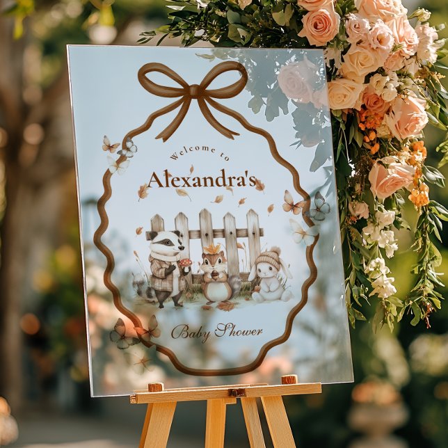 Woodland Baby Shower Gingham Neutral Acrylic Sign (Creator Uploaded)
