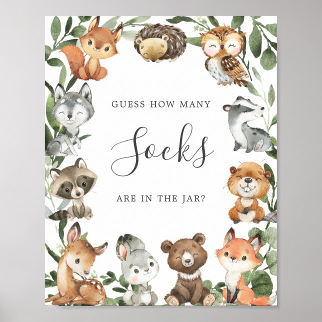 Woodland Baby Shower Guess How Many Socks Sign (Front)