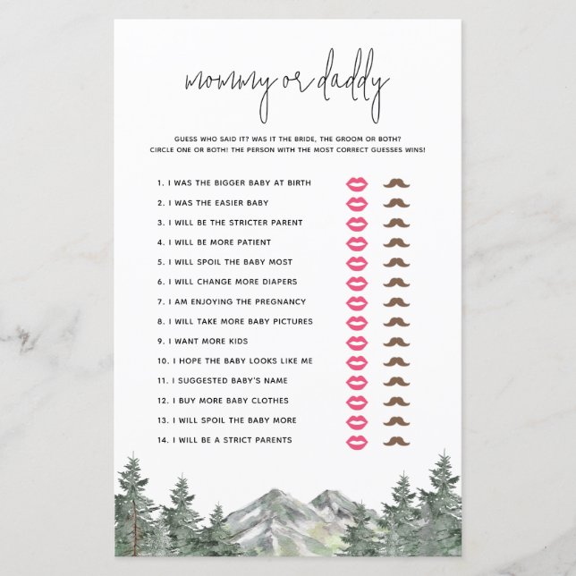 Woodland Baby Shower Guess Who Said It Game (Front)