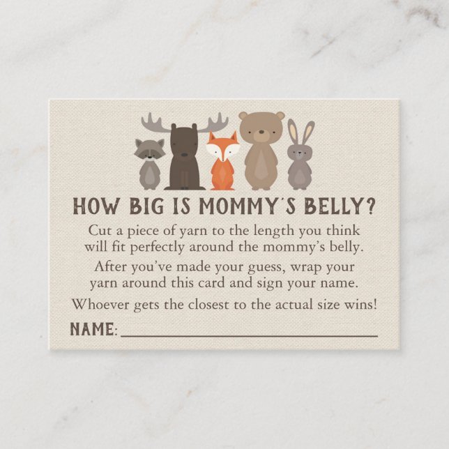 Woodland Baby Shower How Big is Mummy's Belly Game Calling Card (Front)