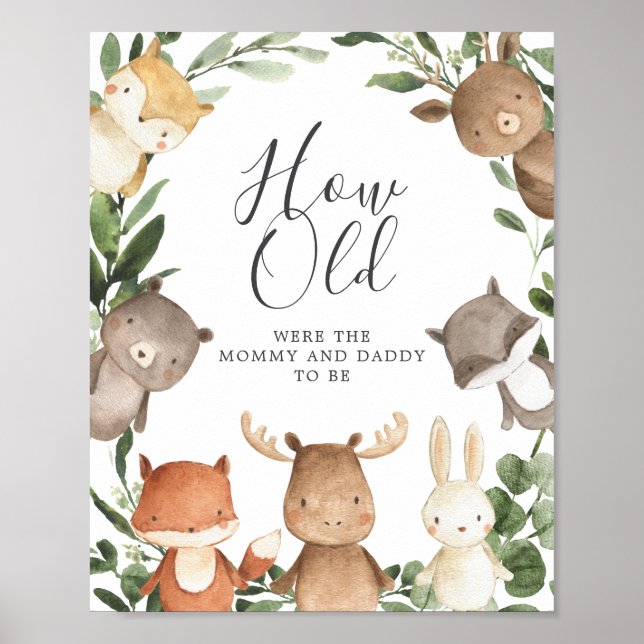 Woodland Baby Shower How Old Were They Game Poster (Front)