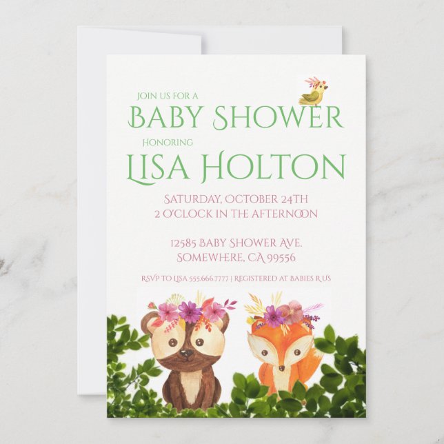 Woodland Baby Shower Invitation (Front)