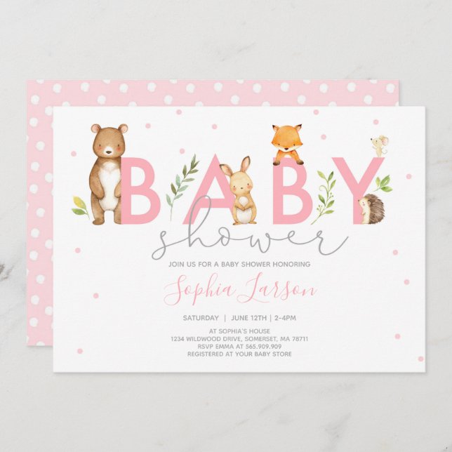 Woodland Baby Shower Invitation Forest Animals (Front/Back)