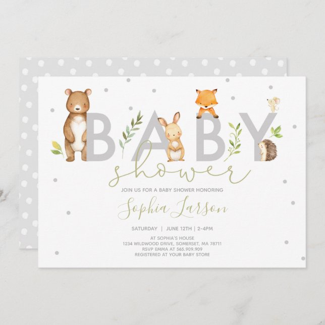 Woodland Baby Shower Invitation Forest Animals (Front/Back)