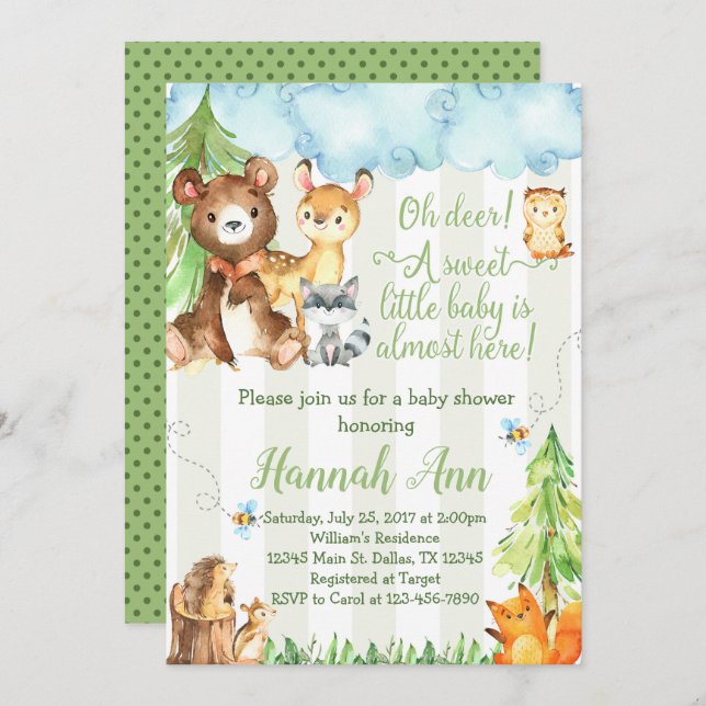 Woodland Baby Shower Invitation Forest Friends (Front/Back)