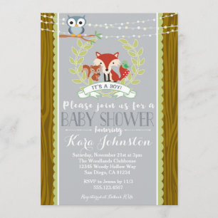 Woodland Baby Shower invitation Fox Owl Invite
