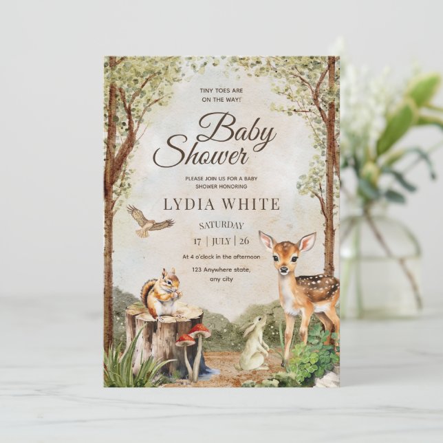 Woodland Baby Shower Invitation, Gender Neutral  Invitation (Standing Front)
