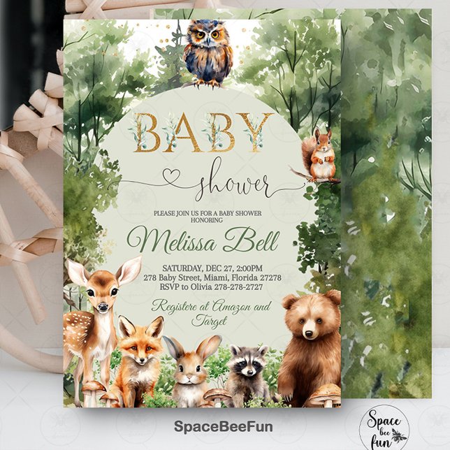 Woodland Baby Shower Invitation, Gender Neutral Wo Invitation (Woodland animal invites,,Baby Shower Invitation,Bear fox forest,Gender Neutral,Boy Girl baby shower,)