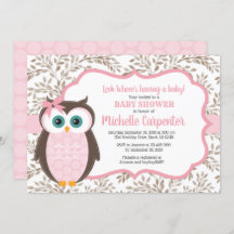 woodland baby shower invitation girl pink brown