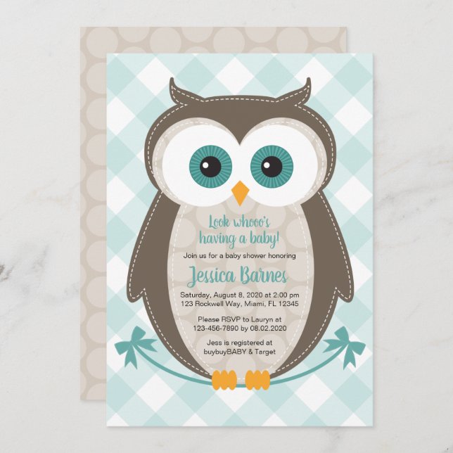 woodland baby shower invitation neutral mint brown (Front/Back)