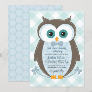 Woodland baby shower invitation owl boy blue brown