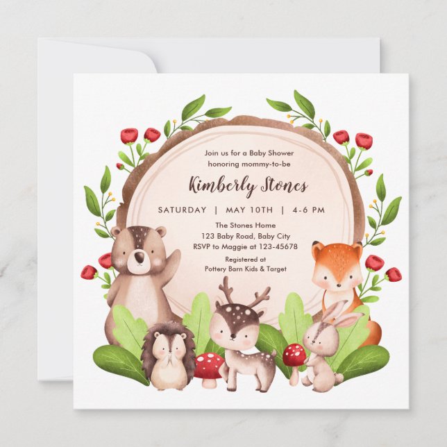 Woodland Baby Shower Invitations (Forest Animals) (Front)
