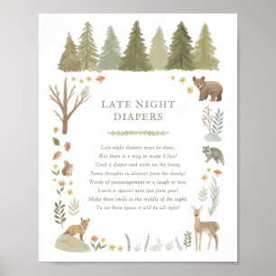 Woodland Baby Shower Late Night Diapers Sign
