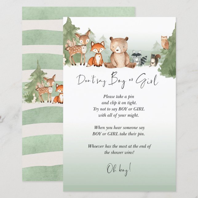 Woodland Baby Shower Mini Sign Boy or Girl (Front/Back)