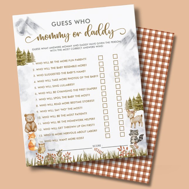 Woodland Baby Shower Mummy or Daddy Party Games  (Creator Uploaded)