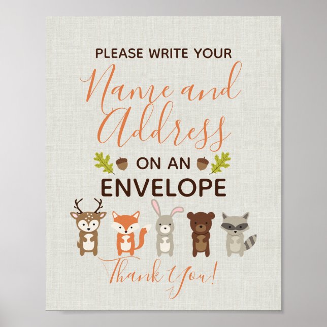 Woodland Baby Shower Return Address Sign (Front)