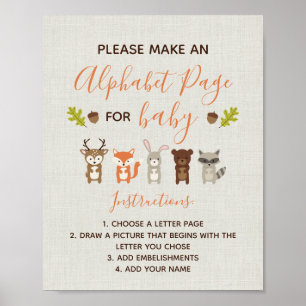 Woodland Baby Shower Sign - Alphabet Page