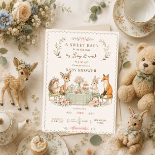Woodland Baby Shower Tea Party Floral ForestAnimal Invitation