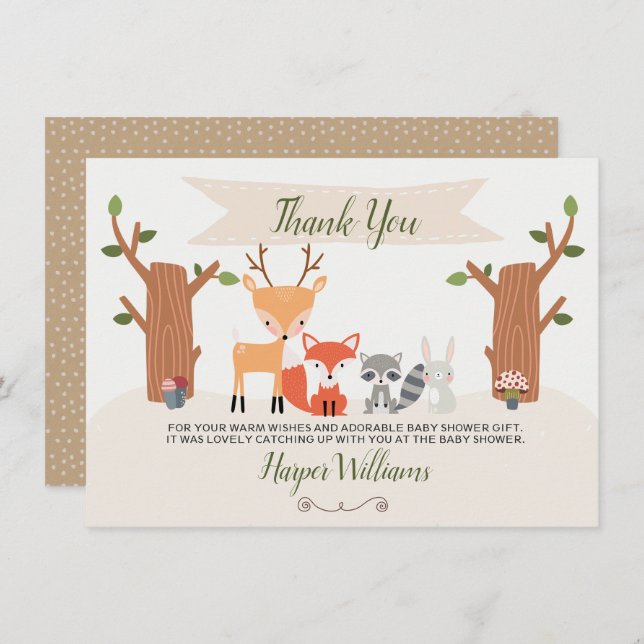 Woodland Baby Shower Thank You Card (Front/Back)