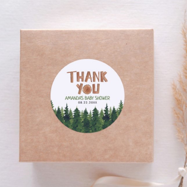 Woodland Baby Shower Thank You  Classic Round Sticker (Creator Uploaded)