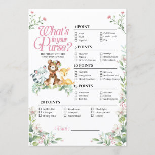 Woodland Baby Shower What's In Your Purse Game Invitation