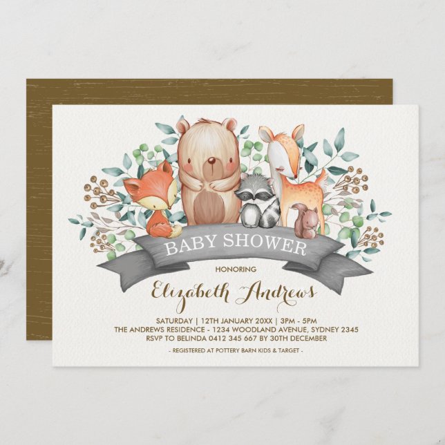 Woodland Baby Shower | Whimsical Forest Animals Invitation (Front/Back)