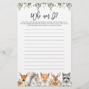 Woodland Baby Shower Who Am I Game