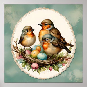 Woodland Baby Spring Robins. Spring. Easter. Poster