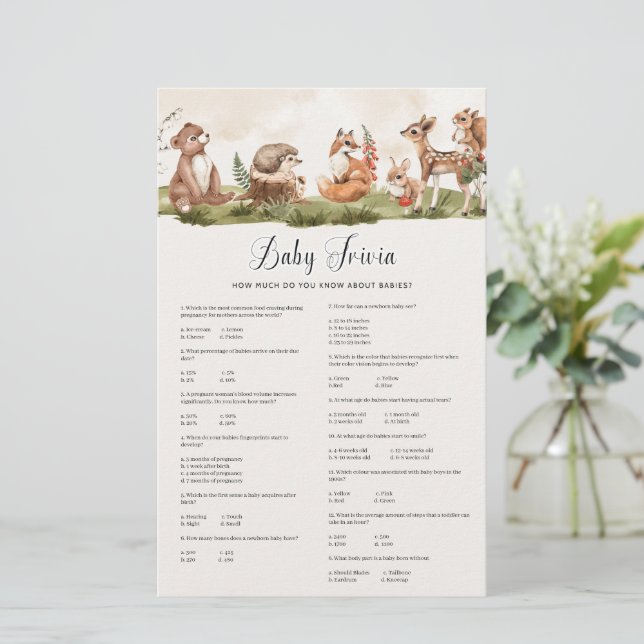 Woodland Baby Trivia Baby Shower Game (Standing Front)