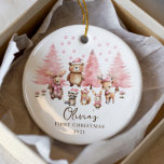 Woodland Baby's 1ST Christmas 2 Sided Photo Ceramic Ornament<br><div class="desc">Simply perfect Baby's First Christmas ornament featuring a sweet watercolor baby forest scene with cute little woodland animals dressed in pink hats and scarfs.  Flip over to the back to add your photo, </div>