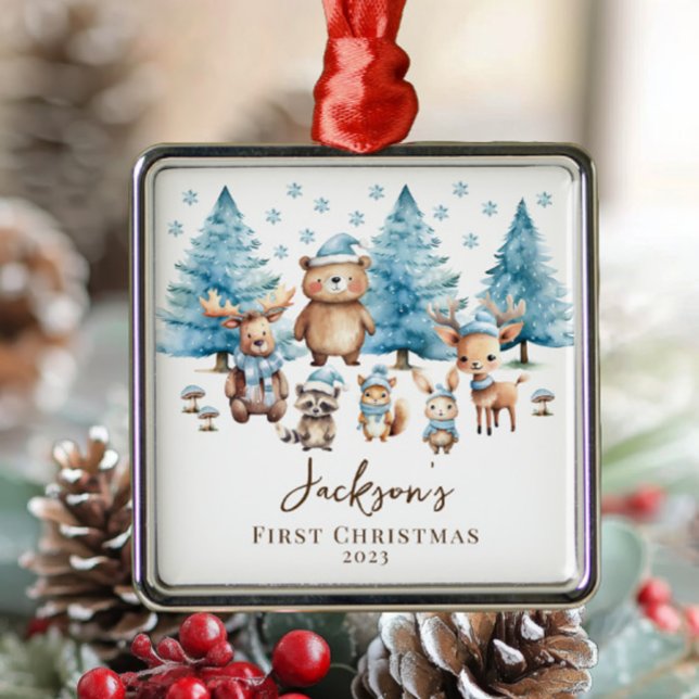  Woodland Baby's 1ST Christmas  Metal Ornament (Creator Uploaded)