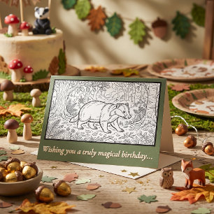 Woodland Badger Colouring Kids Birthday Card