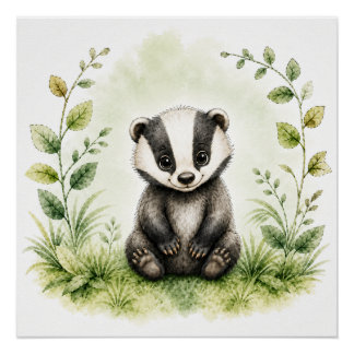 Woodland Badger Wall Art Nature Poster